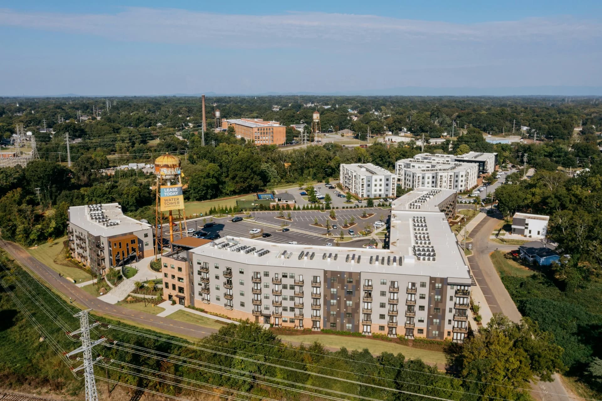 Aerial view of a commercial property complex